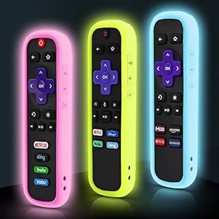 3 Pack Remote Cover for Roku, The Remote Case Compatible with Roku Voice Remote Official, Silicone Universal Protective Controller Sleeve for Roku TV Remote Glow in The Dark Yellow Blue Pink