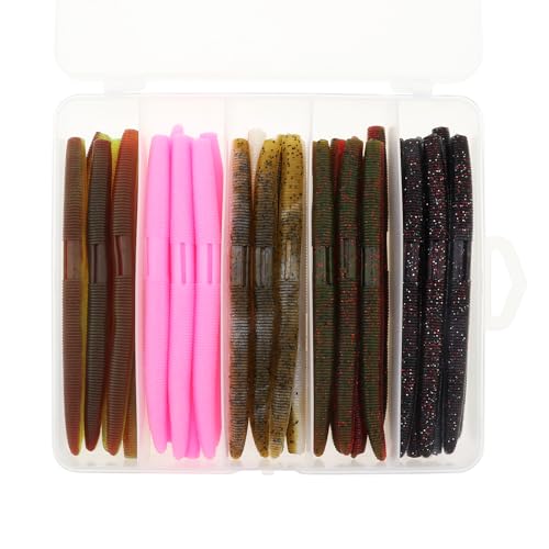 OriGlam 30pcs Soft Plastic Bait Bass Fishing Lure, Senko Worms Wacky Worm Rig Worms Fishing Lure Kit for Bass Trout Salmon Walleye Fishing Worms Lures