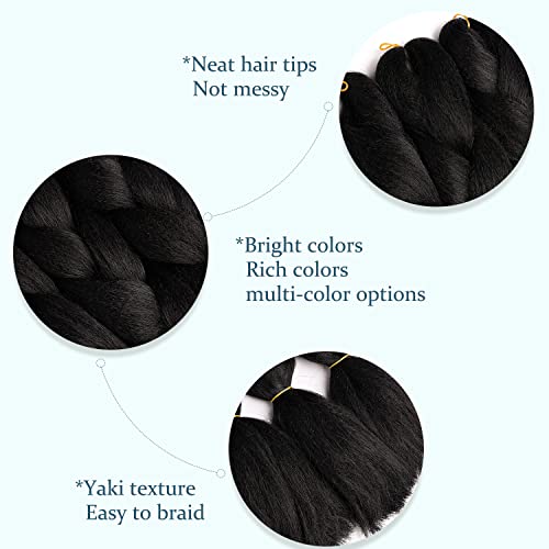 Maysa Black Braiding Hair Jumbo Braiding Hair 6 Pack 24 Inch/60Cm Soft Synthetic Braid Hair Extension For Box Braids,For Twist Braids(Natural Black) #TOP2