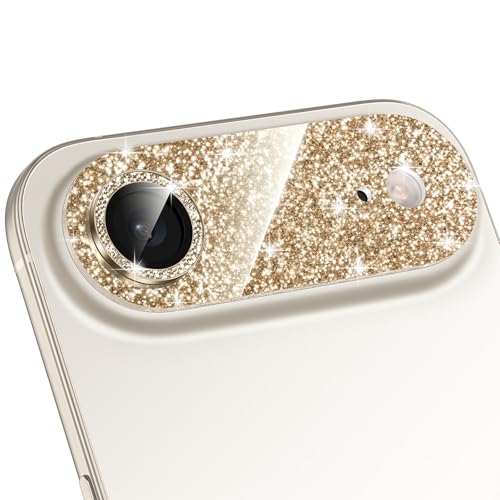 Matekxy for iPhone 17 Air Camera Lens Protector Glitter - Cute Girly Metal Bling Camera Cover for Women 9H Anti-Scratch Tempered Glass with Aluminum Edging Light Gold