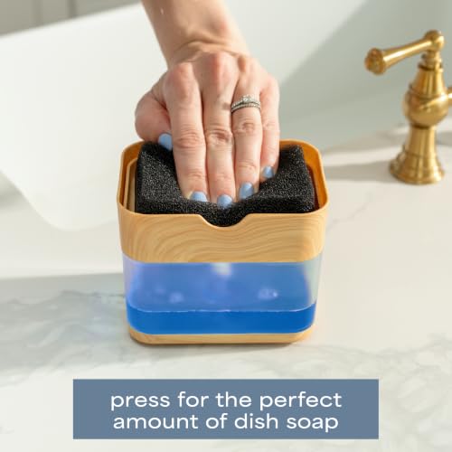 Image of S&T INC. Dish Soap Dispenser and Sponge Holder, Plastic Bamboo