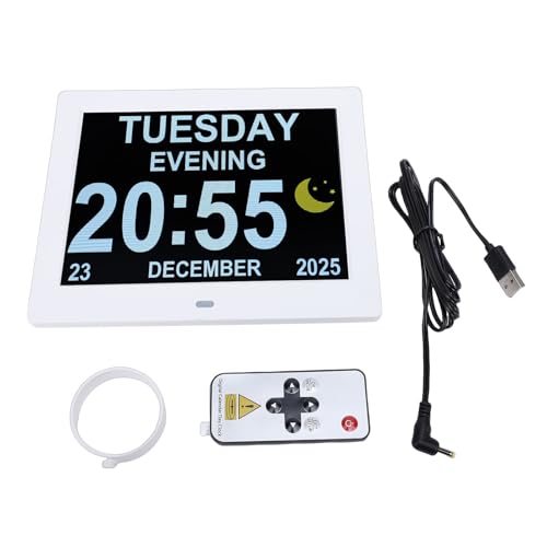 Luocute Orologio Calendario Digitale, Display a Grande Schermo da 8 Pollici con Oscuramento Automatico e Riproduzione Video di Immagini, per Anziani e Famiglie Impegnate