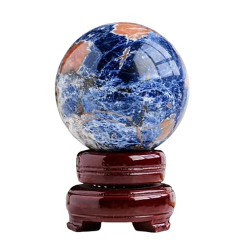 Sphère de sodalite bleue de 5cm avec son support en bois pour rituel feng shui
