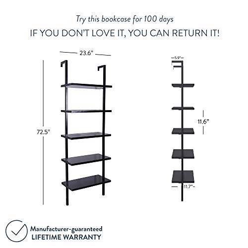 Nathan James Theo 5-Shelf Black Modern Bookcase, Open Wall Mount Ladder Bookshelf With Industrial Metal Frame #TOP3