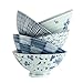 WLX 4 Pulgadas de Estilo japonés de cerámica Plato de Sopa Azul y Blanco tazón de arroz Caja de Regalo Conjunto de Regalos de Entrega de Regalos 5 bajo vidriado ensaladera Frutero Sombrero