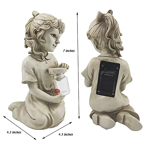 Tiemahun Garden Solar Children Statues – Boy & Girl Statues Creative Resin Kids Figurines Art Sculptures For Outdoor Lawn Patio Yard Decor, Ornament Decoration Gift (Girl) #TOP6