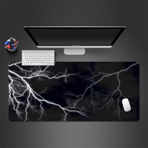 Éclair Noir Tapis de Souris Grand, 700x400mm XXL Gaming Mouse Pad, Tapis de Souris Caoutchouc Naturel Antidérapant, Mouse Mat d'Ordinateur Durable pour Souris Claviers Gamer Bureau