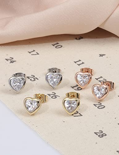 Heart Gold Stud Earrings For Women 14K Gold Plated Gold Cute Earrings Crystal Fake Diamond Dainty Fashion Small Trendy Hypoallergenic Jewelry Gifts For Teen Girls #TOP2