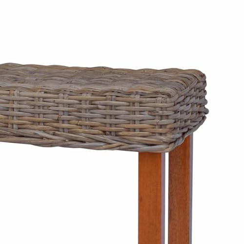 vidaXL Banco de ratán kubu Natural y Madera Maciza de Caoba 110 cm - imagen 3