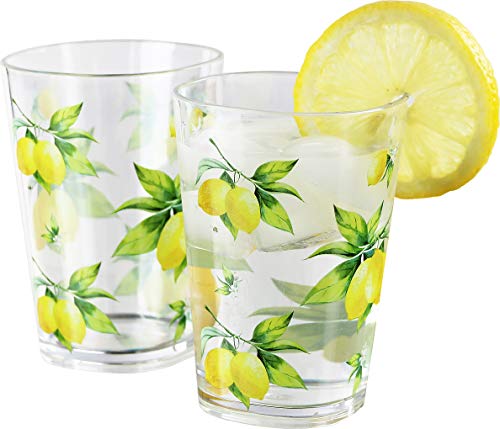 Calypso Basics Fresh Lemons, By Reston Lloyd, 8Oz Acrylic Juice Drinkware, Set Of 6, White, Lemon, Green #TOP3