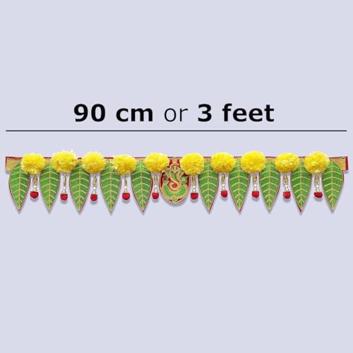 Image of Saugat Traders Flower Toran for Home /Mandir Entrance Door - Ganesh Pan Marigold Hanging - Fabric Toran for Main Door /Wall Hanging - Bhandwar Door Toran - Pooja Room - 90 cm