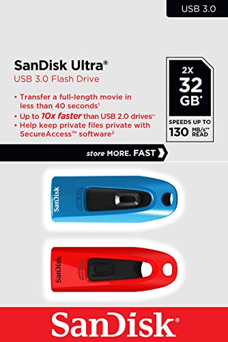 Ultra 32 GB USB Flash Drive USB 3.0 Up to 130 MB/s Read - Twin Pack, Red/Blue - Chiavetta USB - Immagine 1