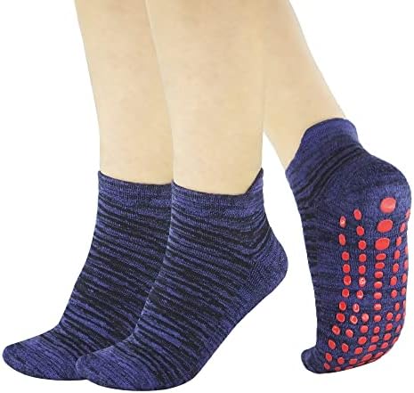 WindCrosser Women's 2 Pairs Purple Leopard Anti Slip Odor Resist Grips Cushioned Ankle Low Cut Pilates Barre Yoga Socks