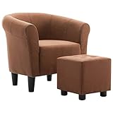 Farbe: Braun + Schwarz vidaXL Chesterfield Sessel mit Hocker 2-TLG. Fußhocker Clubsessel Cocktailsessel Loungesessel Polstersessel Relaxsessel Lounge Braun Stoff