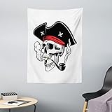 ABAKUHAUS Schädel-Rauchen Wandteppich & Tagesdecke, Piraten-Skelett Kopf, aus Weiches Mikrofaser Stoff Dreck abweichender Digitaldruck, 110 x 150 cm, Weiß Koksgraue