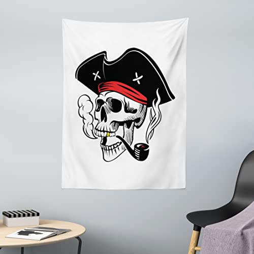 ABAKUHAUS Schädel-Rauchen Wandteppich & Tagesdecke, Piraten-Skelett Kopf, aus Weiches Mikrofaser Stoff Dreck abweichender Digitaldruck, 110 x 150 cm, Weiß Koksgraue