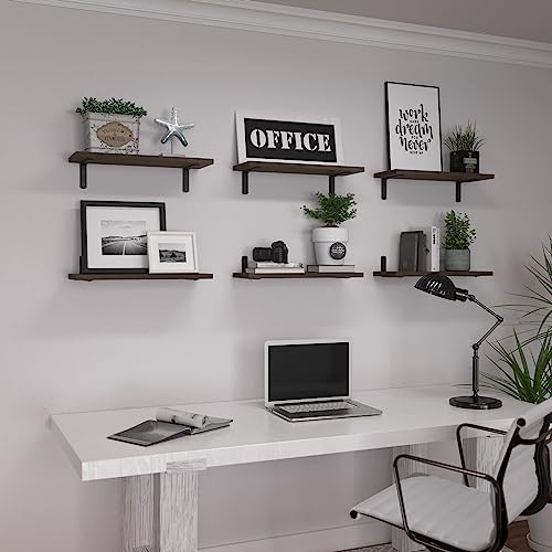 Image of WOPITUES Floating Shelves Set of 6 for Wall Decor & Storage, Dark Brown