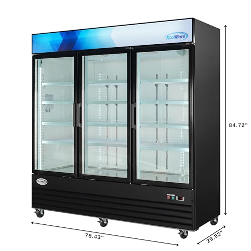 Image of KoolMore - MDR-3GD 78 1 /4 inch Commercial Glass 3 Door Display Refrigerator Merchandiser - Upright Beverage Cooler with LED Lighting - 53 Cu. Ft. Black
