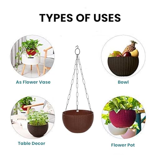 Image of Go Hooked Hanging Pots | Dark Brown | 7.1 Inch Diameter | 4.8 Inch Height | 3 mm Thickness | 13 Inch Chain | 4 Pieces