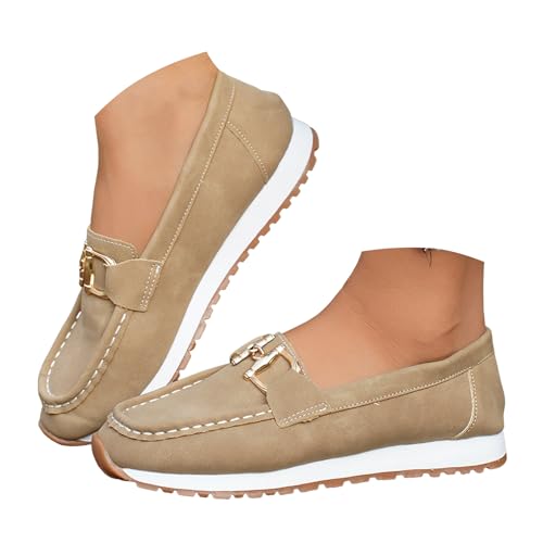 Women's Wide Loafers Casual Slip On Shoes Orthopedic Sneakers for Women Arch Support Footwear Business Non-Slip Walking Boat Shoes Fashion Sneakers Comfortable Lightweight Loafers(A-Khaki,8)