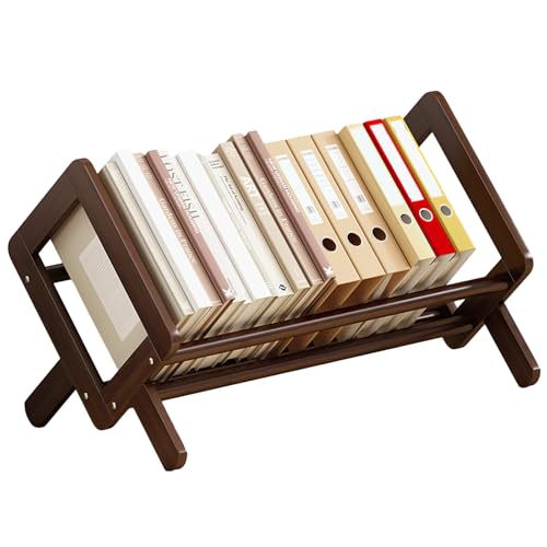 Packool Organizador de estantería de madera para escritorio, estante para libros, revistero marrón retro, estantería compacta con marco inclinado para libros, revistas, archivos, 15.7 x 10.2 x 9.8