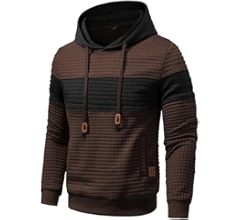 Qichic Men's Hoodies Pullover Plaid Jacquard Long Sleeve