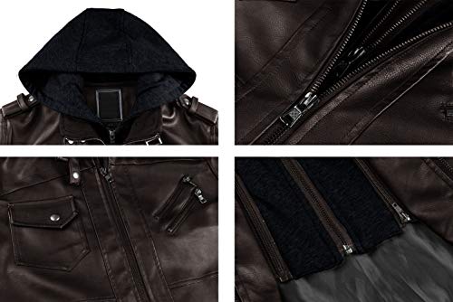 KEFITEVD Kunstleren herenjack, bikerjack met afneembare capuchon, overgangsjas, vintage bomberjack, stijlvol herenjack, herfst winter vrijetijdsjas - Image 6