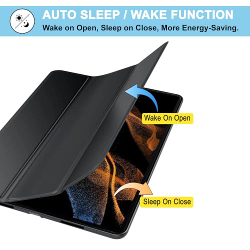 Image of CEDO Smart Case for Samsung Tab S8 Ultra / S9 Ultra / S10 Ultra / S11 Ultra (14.6 in) Tri-Fold Flip Folio Cover | Pencil Holder | Auto Wake-Up /Sleep Mode | Multi View Angles Stand TPU Backcover (Black)