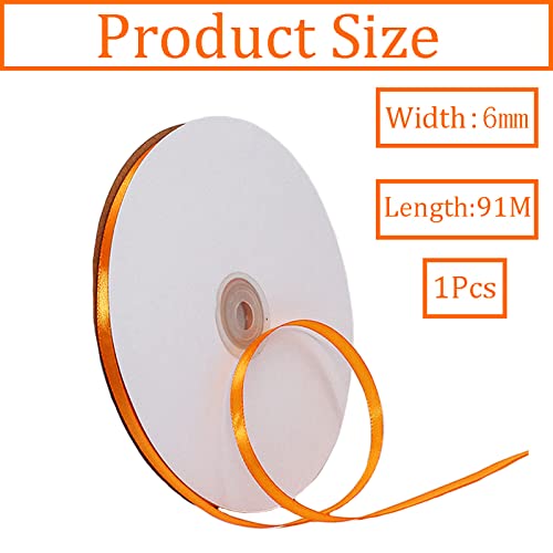 Orange Ribbon 6mm for Gift Wrapping,91m Satin Ribbon Hair Ribbon for Women,Balloon Ribbon Halloween Ribbon Fabric Thick Ribbon for Crafting,Xmas,Halloween,Florist,Bouquet,Wedding Car,Cake Decorations - Image 2