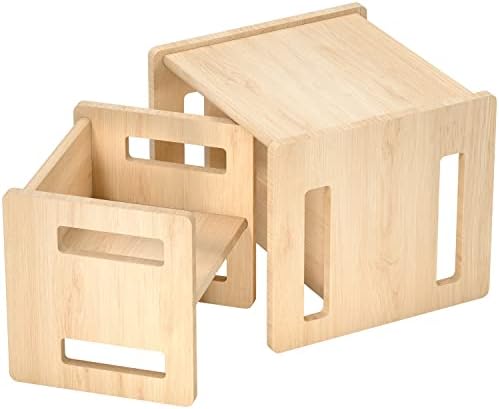 iyrany Montessori Weaning Table and Chair, Kids Table and Chair Set, Solid Wooded Toddler Table, Cube Chairs for Toddlers - Real Hardwood