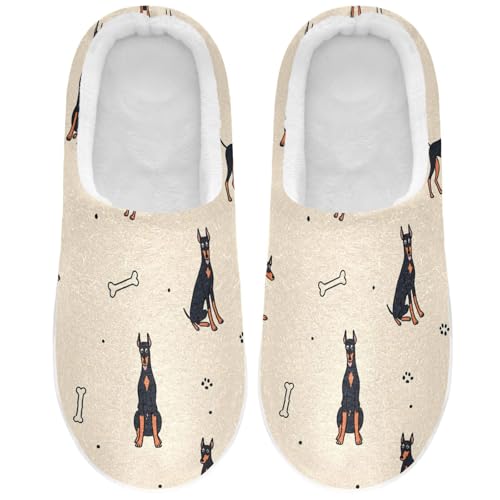 JUNZAN Doberman Dogs Pattern Mens House Cotton Slipper Winter Memory Foam Bedroom Shoes for Outdoor Funny Presents 6-7
