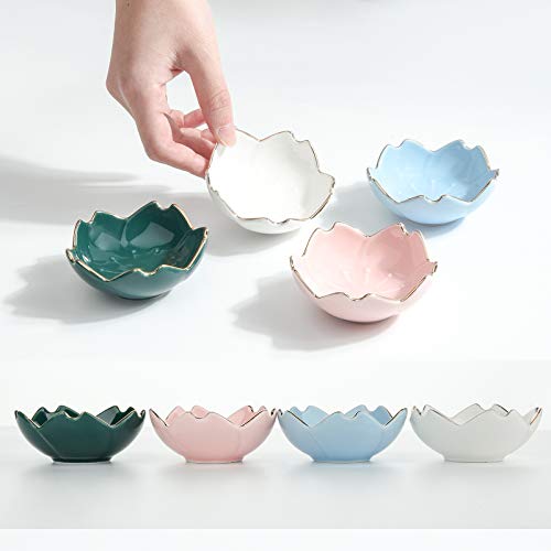 Beautyflier Pack Of 4 Ceramic Cherry Blossom Pattern Sauce Dishes Plates Serving Saucers Bowl For Sushi Appetizer Snack Dinnerware Set (Cherry Blossom(4 Color)) #TOP2