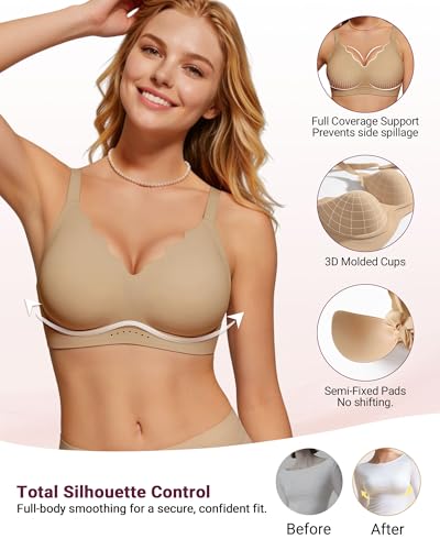 Image of As Fairy Wireless Bras for Women Full Coverage Seamless Scalloped Push Up No Underwire Everyday Bra with Air Holes