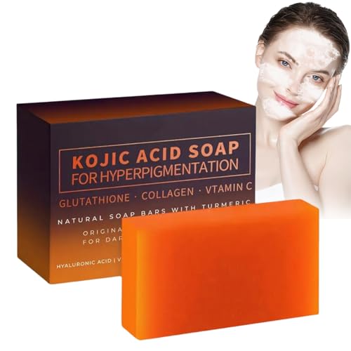 Turmeric Kojic Acid Soap,Kojic Acid Dark Spot Remover Soap,Skin Brightening Soap with Vitamin C,Kojic Soap Even Skin Tone,Skin Lightening Soap,Moisturizing Turmeric Soap,Kojic Acid Cream Soap Bars