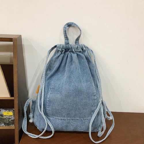 Sac à dos en denim à cordon de serrage grand format style universitaire pour cours et loisirs