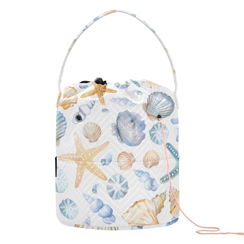 Yarn Storage Bag Small Crochet Bag Knitting Bag Organizer Cute Seashells Starfish Yarn Bags for Crocheting Basket