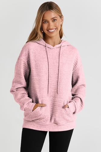 Image of SHEWIN Women Fall Waffle Hoodies Pullover Tops Hooded Sweatshirt