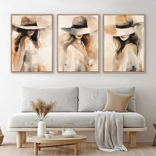 Portrait abstrait de femme avec chapeau XINBAO, toile encadrée 30x50 cm