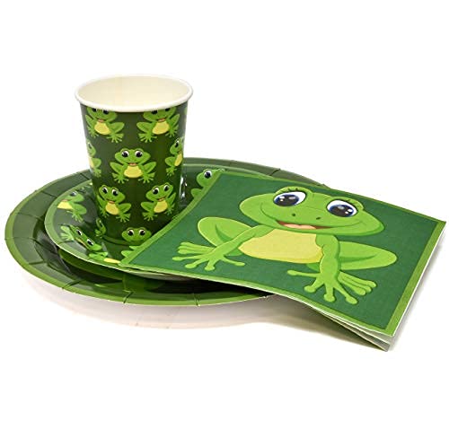 Frog Party Supplies Tableware Set 24 9" Paper Plates 24 7" Plate 24 9 Oz Cups And 50 Lunch Napkins For Green Frogs Camping Baby Shower Birthday Dinnerware Decorations #TOP4