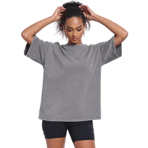 Womens Washed Vintage Oversized T-Shirt Baggy Workout Tops Short Sleeve Cotton Tshirts Streetwear Boyfriend Tee - Image 4