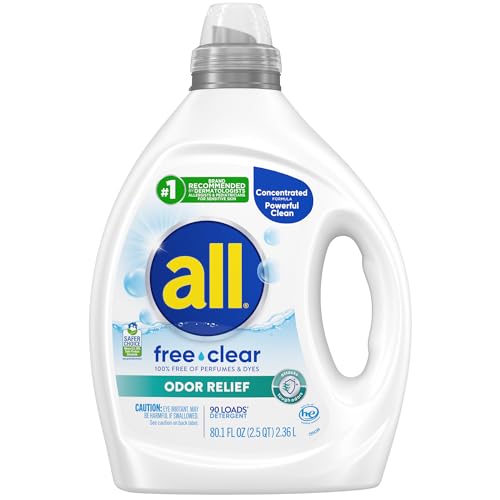 all Laundry Detergent Liquid, Free Clear for Sensitive Skin, Odor Relief, Unscented and...