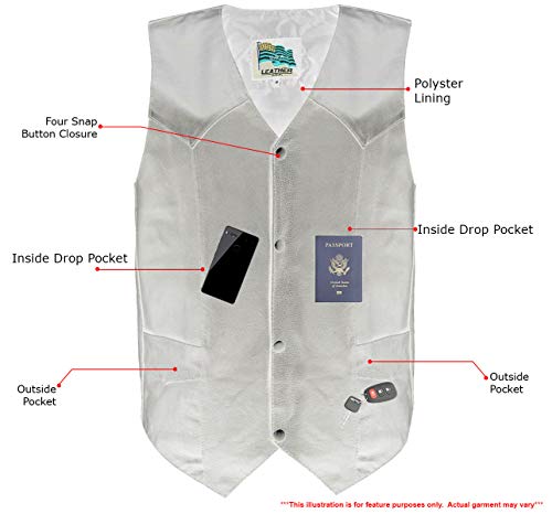 1201 Men's Black Classic Club Style Motorcycle Original Leather Vest - X-Large2