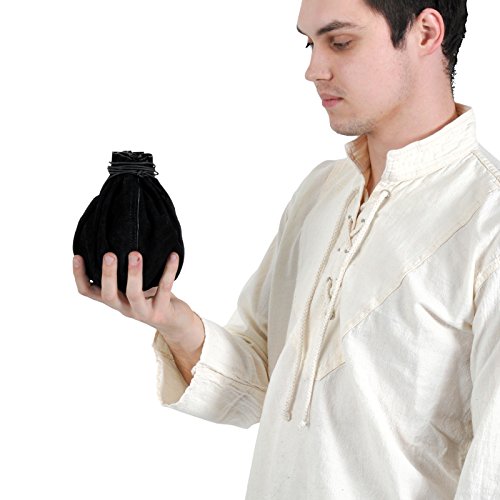 Lederbeutel schwarz Wildleder Beutel rund f LARP Mittelalter Kostüm - 2