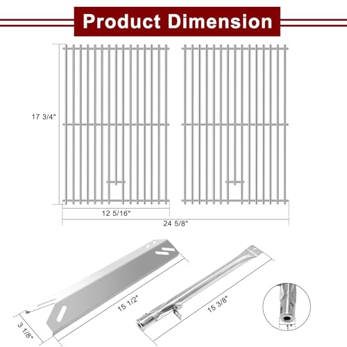 Image of Hiorucet Grill Replacement Parts for Cuisinart GAS9456AS GAS9456ASO, Stainless Steel Grill Grate Burner Tube Heat Plate for Cuisinart Gas Grill Parts, Fits 4 Burner Gas Grill GAS9456AS Parts Cuisinart