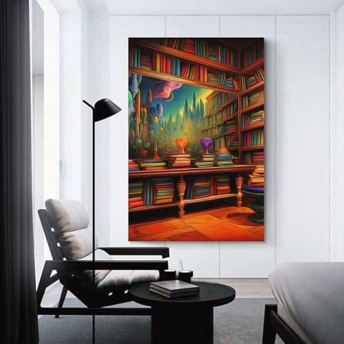Bibliothèque murale impression toile déco maison salon tableau 50x75cm - 3