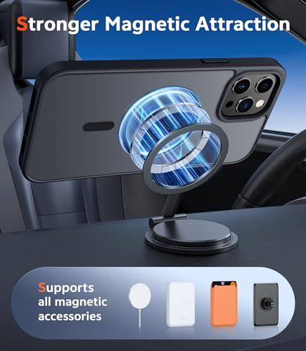 Image of FNTCASE for iPhone 12 Pro-Max Case: Matte Magnetic Phone Cases Compatible with Magsafe Slim Anti Yellowing Military Grade Drop Protection Rugged Protective Translucent Cell Phone Cover (C-Black)