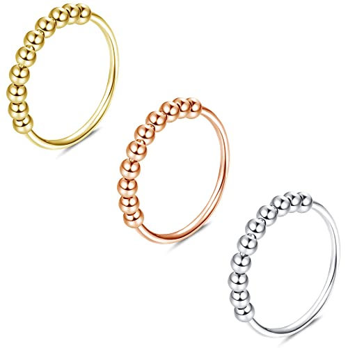 Adramata 3/6/9 Teilige Angst Ring für Damen Herren Edelstahl Spinner Ring Fidget Ring für Angst Stressabbau Stapelbare Perlen Ring Set Cover