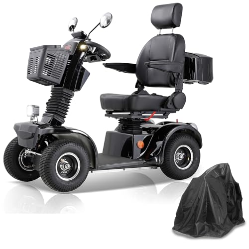 Mobility Scooters for Seniors and Adults, All-Terrain Mobility Scooter with Waterproof Cover, Heavy Duty 4-Wheel Electric Powered Mobility Cart Handicap Scooters, 500W Motor, 330lbs Capacity (Black)