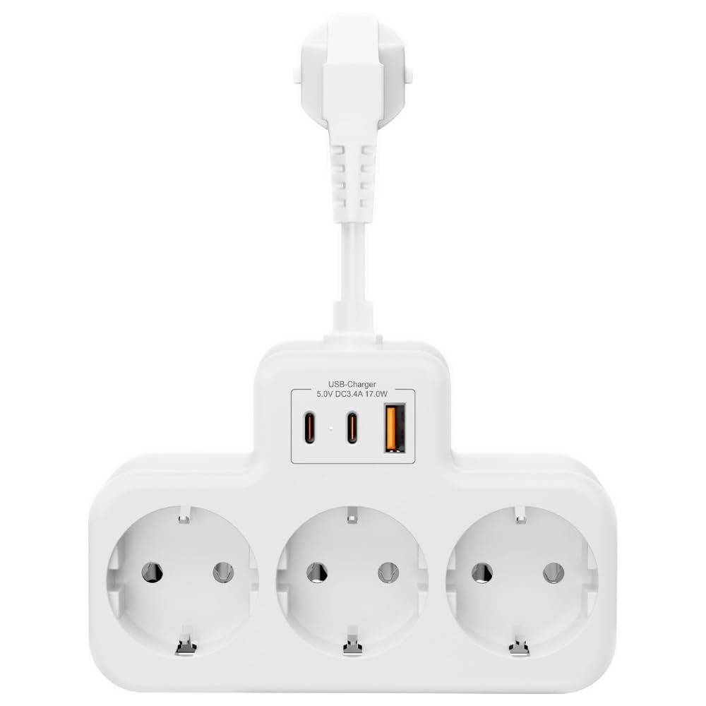 GüncelÇarşı Yüksek Voltaj Korumalı Priz, Duvar Tipi Kısa Kablolu Priz Çoğaltıcı, 3x Soket, 2x Type-C, 1x Usb, 16A, 3680W, 1050 Joule, Çocuk Korumalı, Isıya Dayanıklı Yapı (Beyaz)