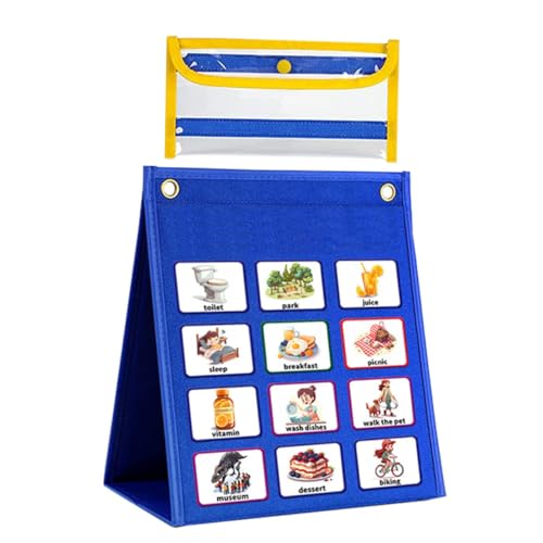 Parliky Calendario Visual Infantil con Pictogramas para Rutinas Diarias Tablero de con Bolsillo Amarillo Planificador DIY para Niñas Herramienta para Autismo y Disciplina